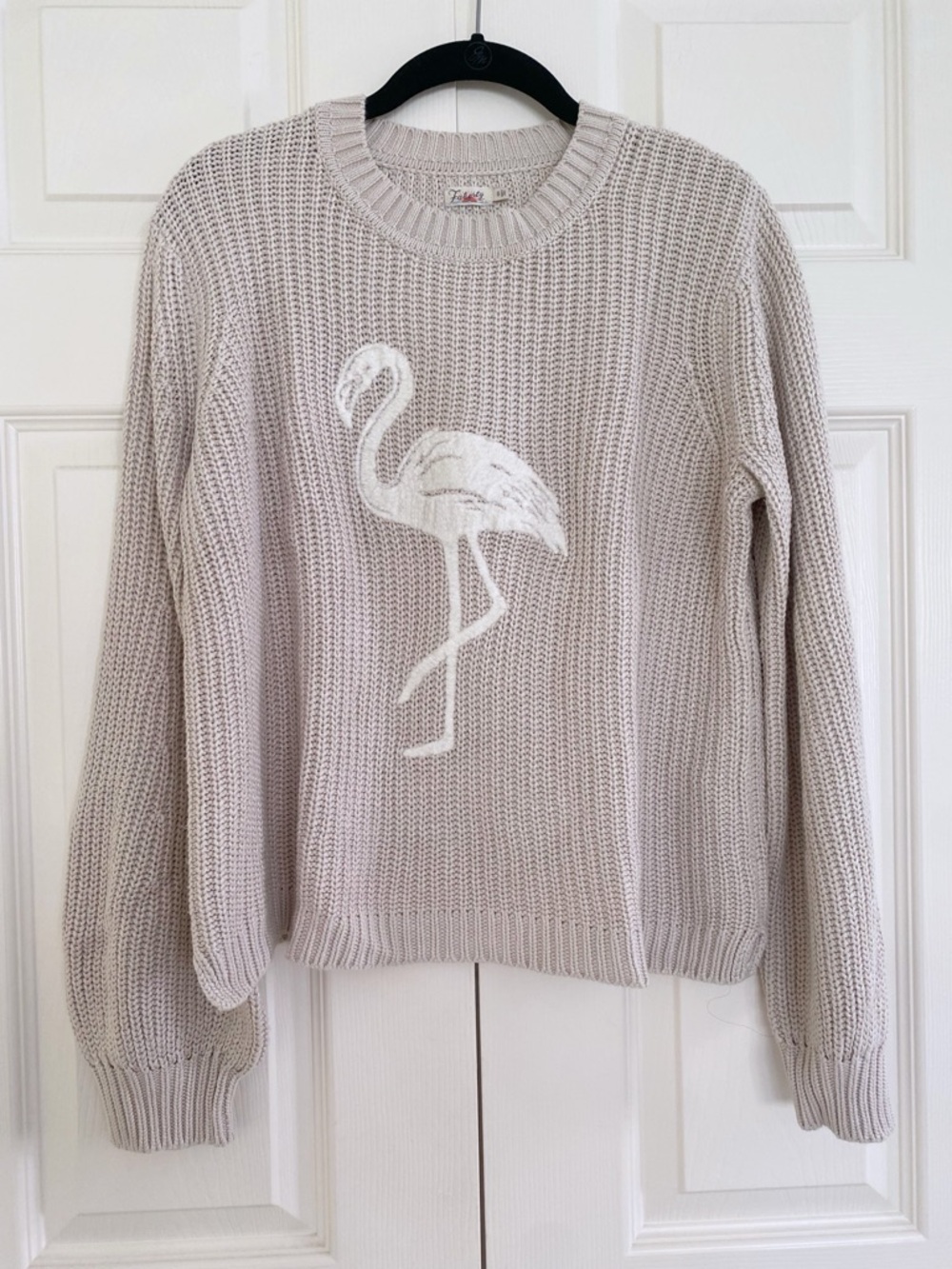 Faherty Gloria Flamingo Chunky Knit Sweater Beach Beige Cream Crewneck size S